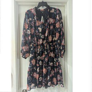 NWT - Supply & Demand Navy Floral Midi Long Sleeve Dress - Size S